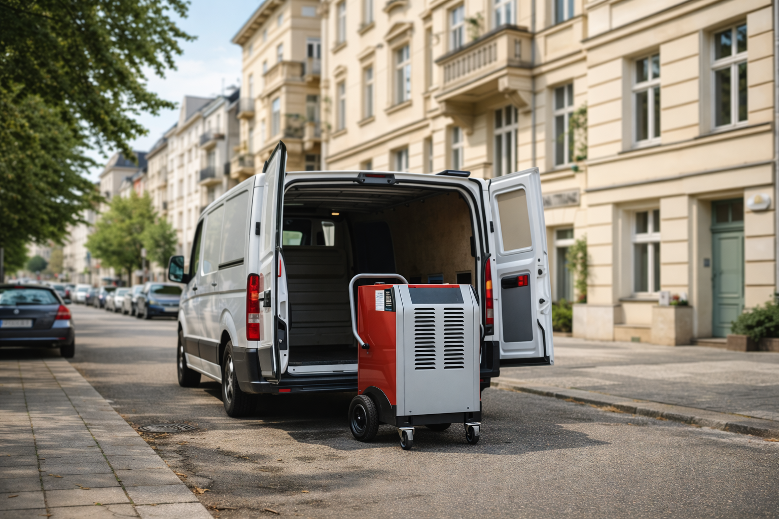 Lieferung eines Bautrockners nach einem Wasserschaden in Berlin