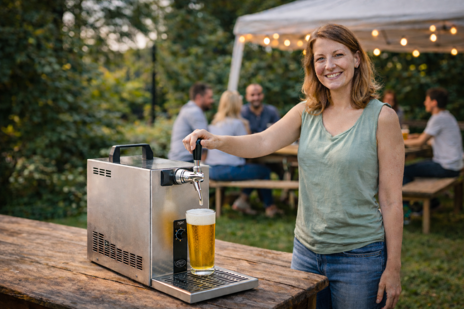 Mobile Zapfanlage mit Druckluftkompressor auf einer Party in Berlin