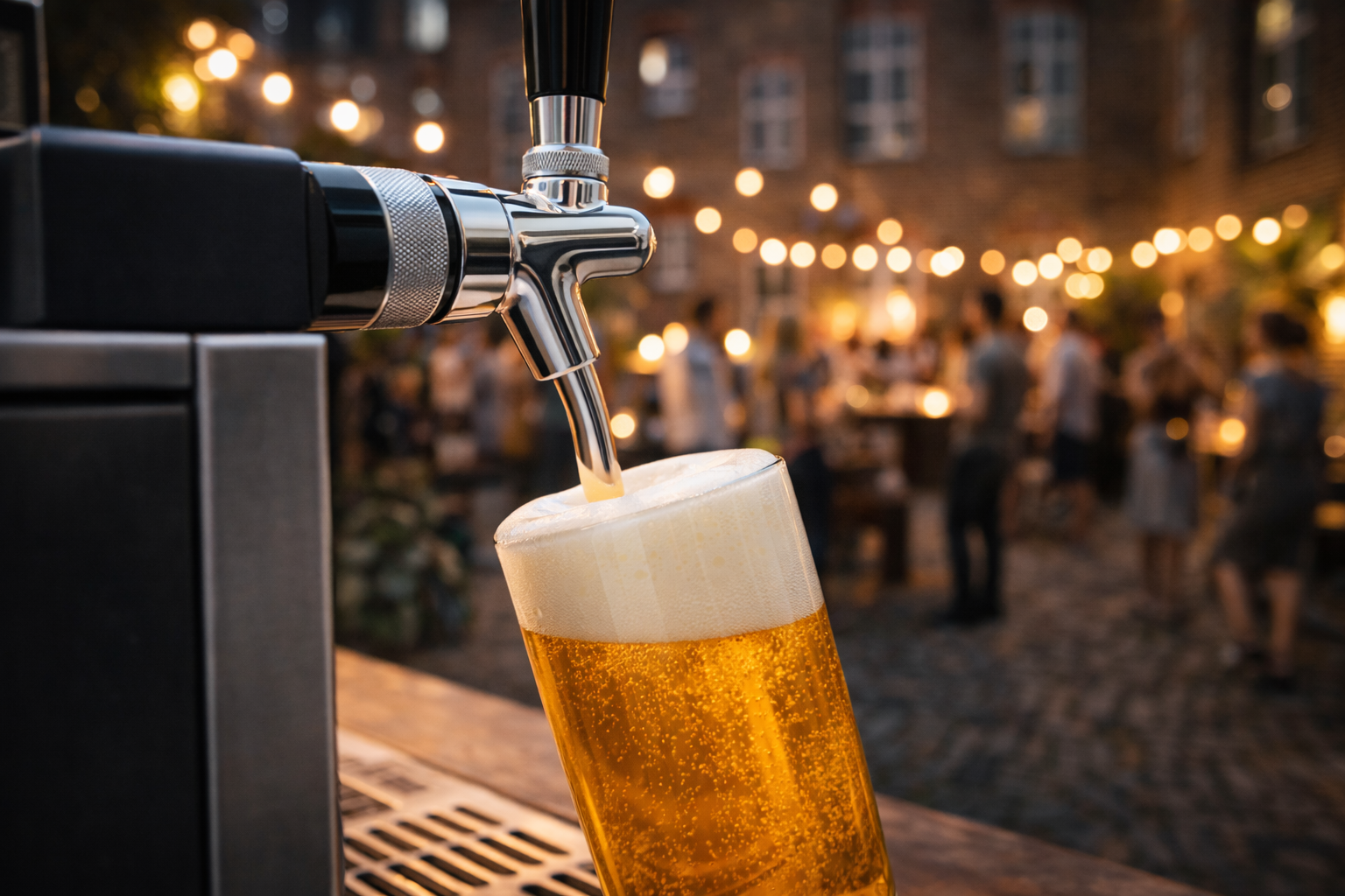 Mobile Zapfanlage für Party in Berliner Innenhof bei Nacht